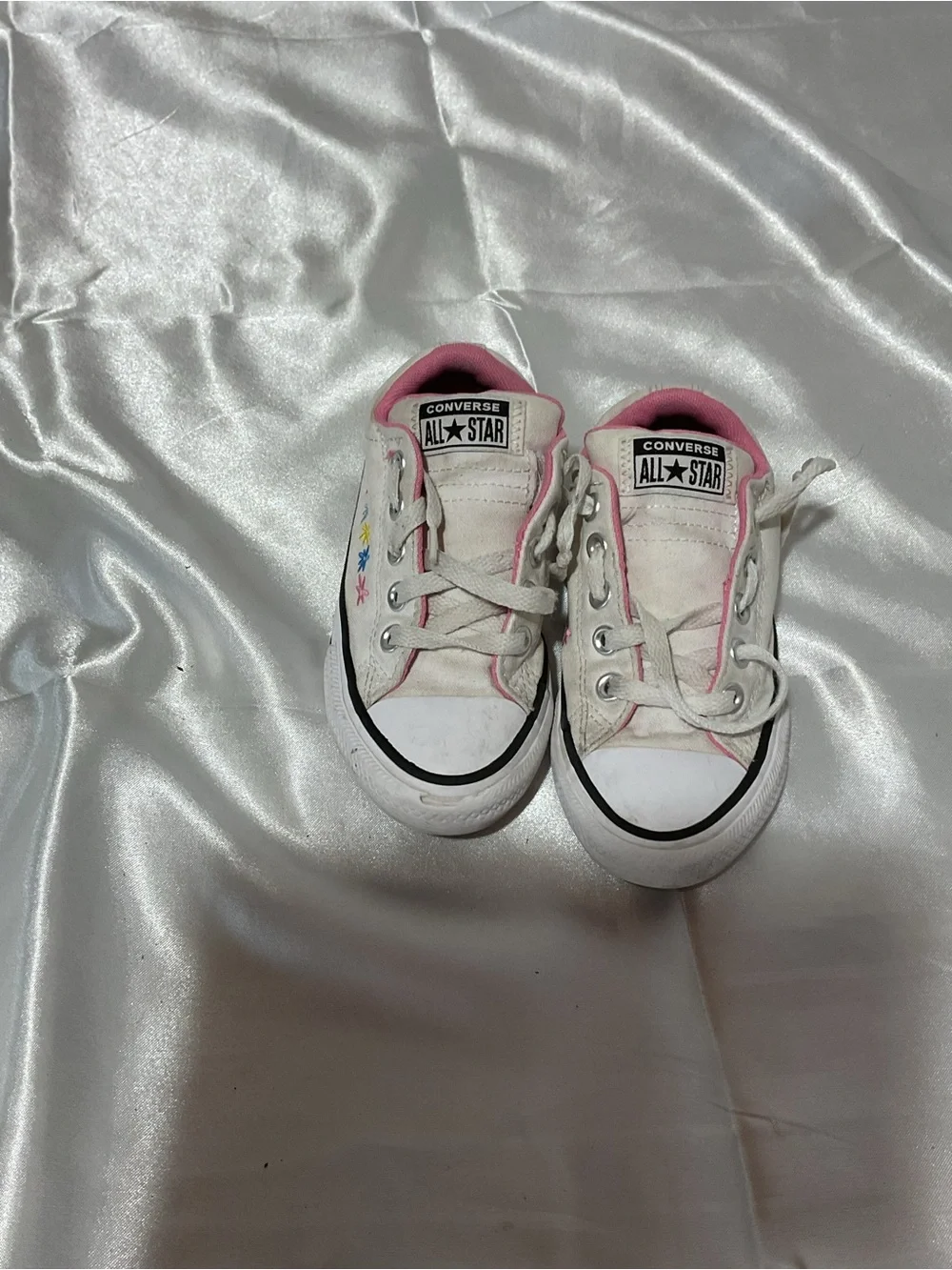 Converse Kids White Sneakers with Pink Trim
